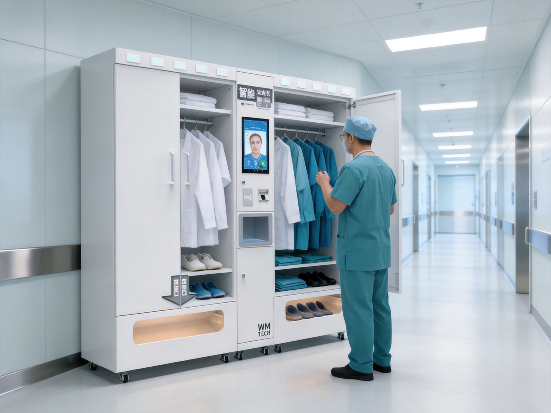 Turn-Over Intelligent Clothes and Shoes Machine for Closed-Loop Hospital Apparel Management